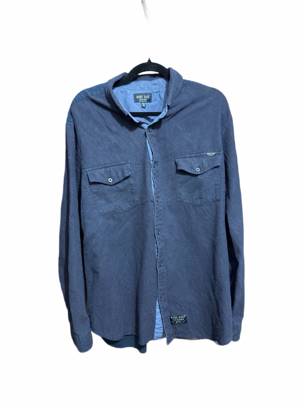 Marc Ecko Cut & Sew Micro Dot Long Sleeve Button Down Shirt Blue Navy XXL